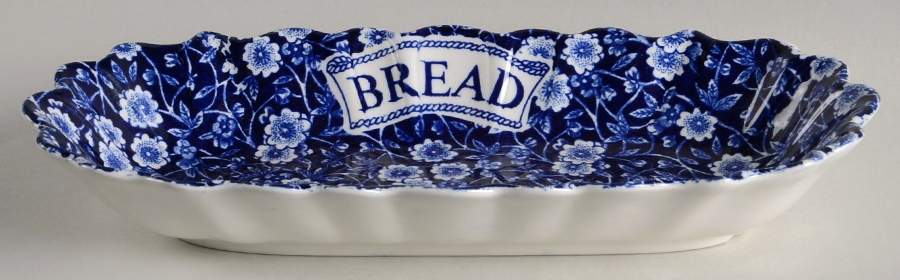 Calico Blue (Burleigh Stamp) 9" Fluted Oval Tray by Staffordshire-1