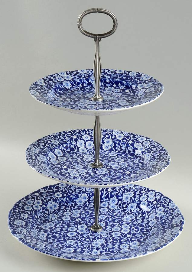 Calico Blue (Burleigh Stamp) 3-Tiered Serving Tray (DP, SP, BB) by Staffordshire-1