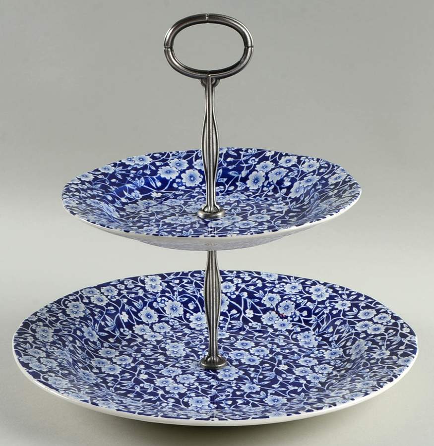 Calico Blue (Burleigh Stamp) 2 Tiered Serving Tray (Dinner & Salad Plate) by Staffordshire-1