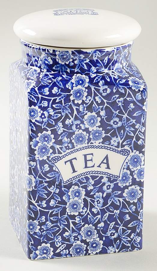 Calico Blue (Burleigh Stamp) Square Tea Canister & Lid by Staffordshire-1