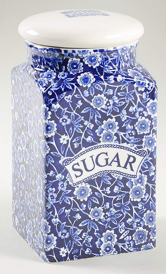 Calico Blue (Burleigh Stamp) Square Sugar Canister & Lid by Staffordshire-1