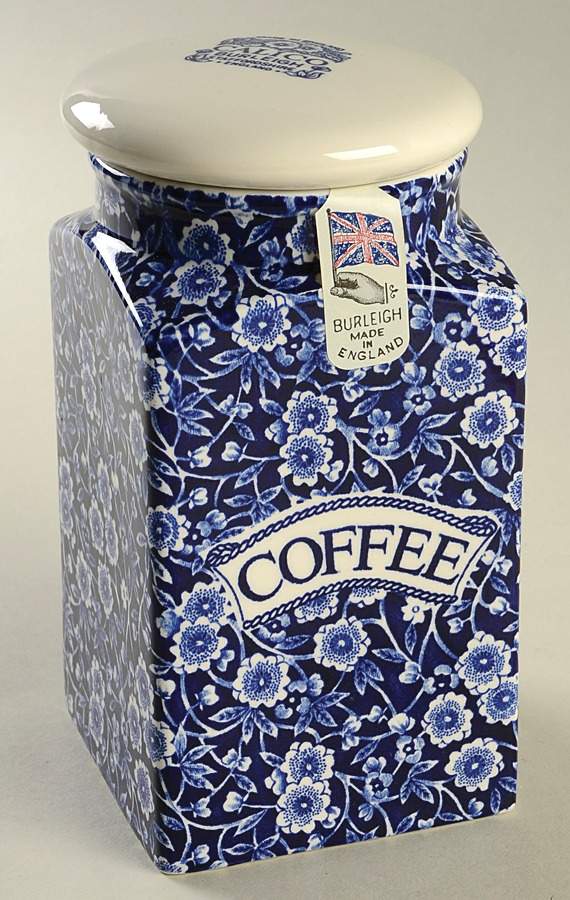Calico Blue (Burleigh Stamp) Square Coffee Canister & Lid by Staffordshire-1