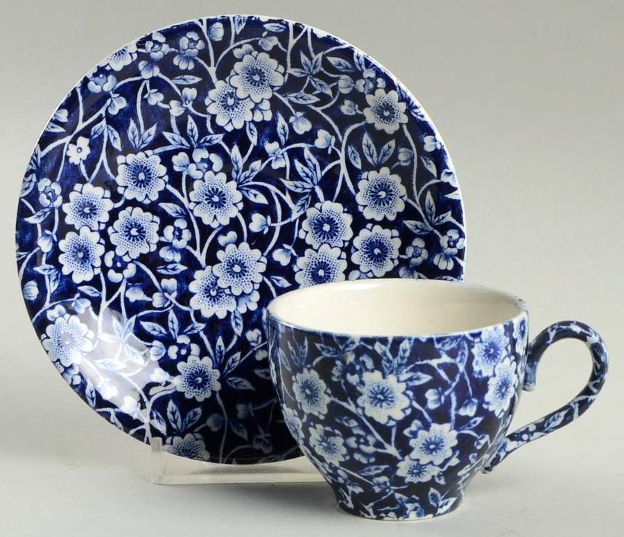 Calico Blue (Burleigh Stamp) Flat Demitasse Cup & Saucer Set by Staffordshire-1