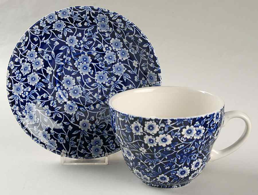 Calico Blue (Burleigh Stamp) Breakfast Cup & Saucer Set by Staffordshire-1