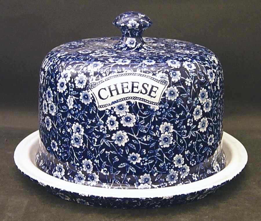 Calico Blue (Burleigh Stamp) Round Cheese Dish & Lid by Staffordshire-1