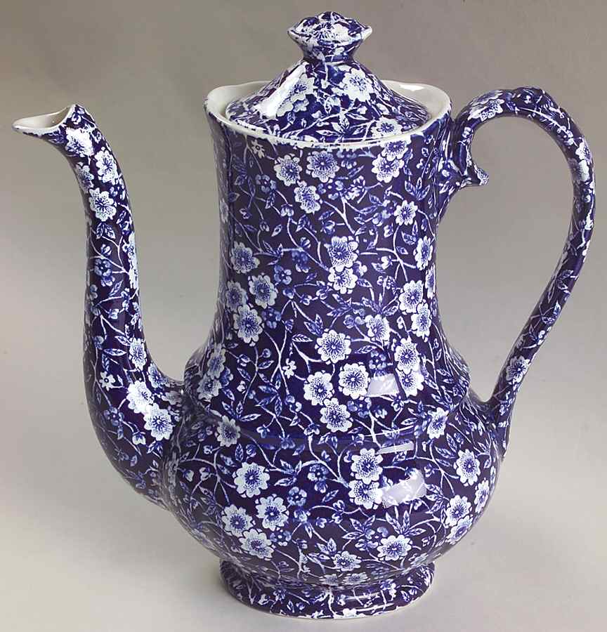 Calico Blue (Burleigh Stamp) Coffee Pot & Lid by Staffordshire-1