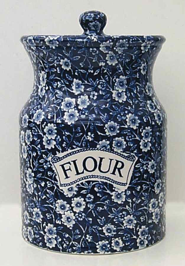 Calico Blue (Burleigh Stamp) Flour Canister & Lid by Staffordshire-1