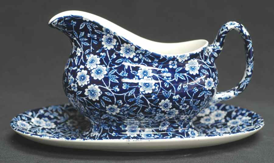 Calico Blue (Burleigh Stamp) Gravy Boat & Underplate by Staffordshire-1