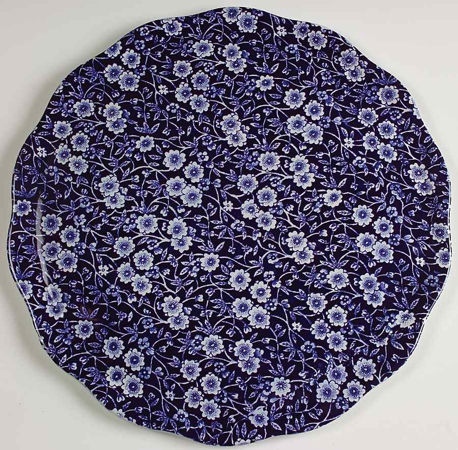 Calico Blue (Burleigh Stamp) Flat Scalloped Cake Plate by Staffordshire-1