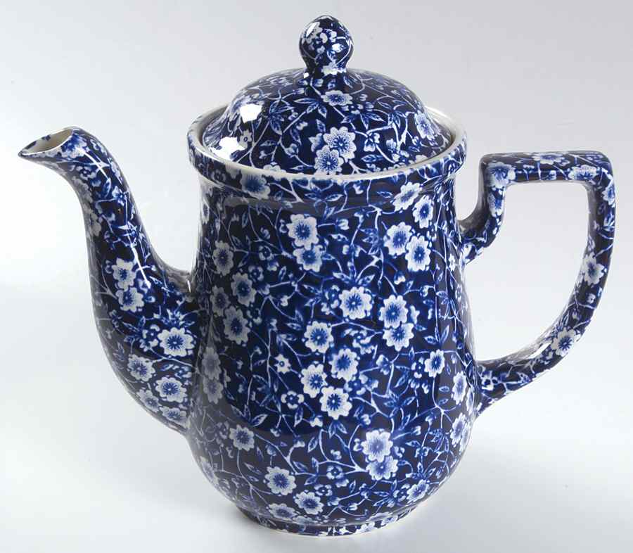 Calico Blue (Burleigh Stamp) Coffee Pot & Lid by Staffordshire-1