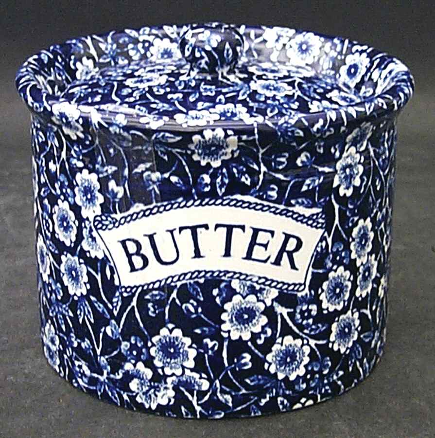 Calico Blue (Burleigh Stamp) Butter Tub & Lid by Staffordshire-1