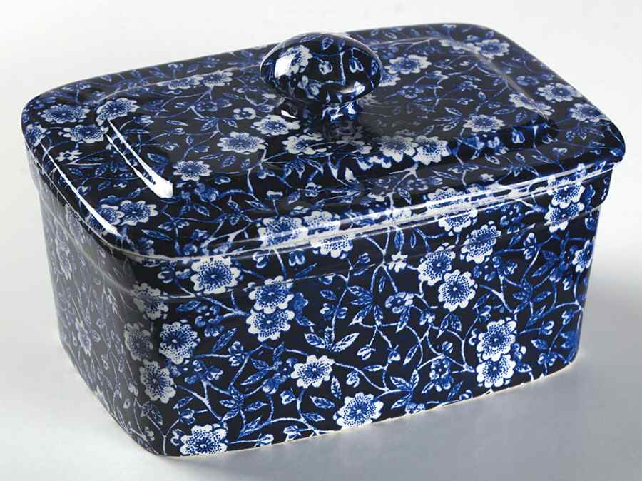 Calico Blue (Burleigh Stamp) Butter Box & Lid by Staffordshire-1