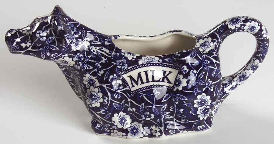 Calico Blue (Burleigh Stamp) Cow Creamer by Staffordshire-1