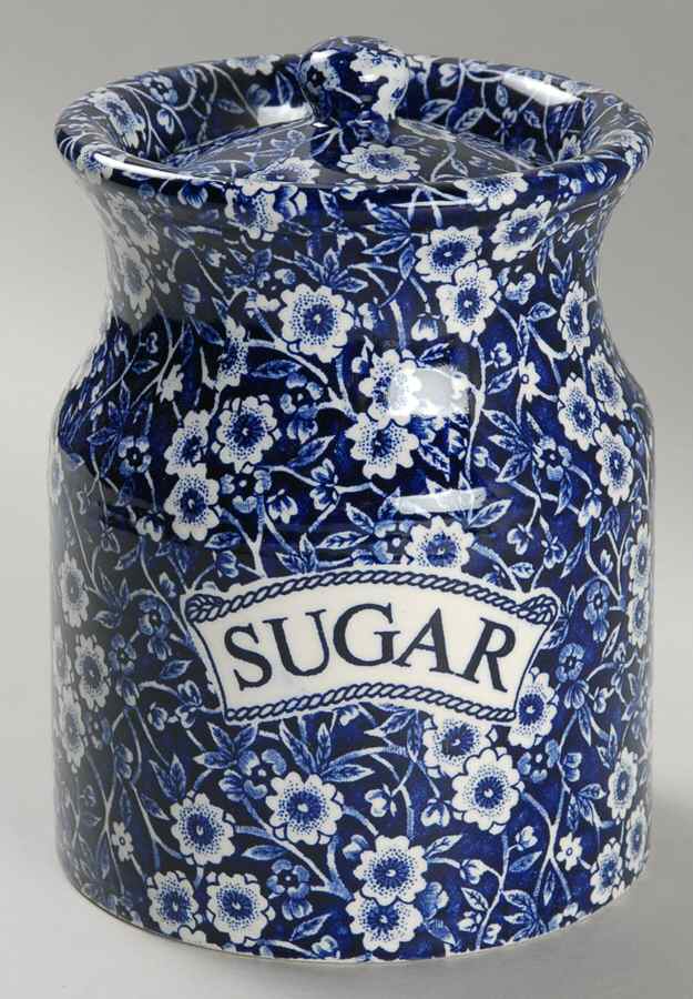 Calico Blue (Burleigh Stamp) Sugar Canister & Lid by Staffordshire-1
