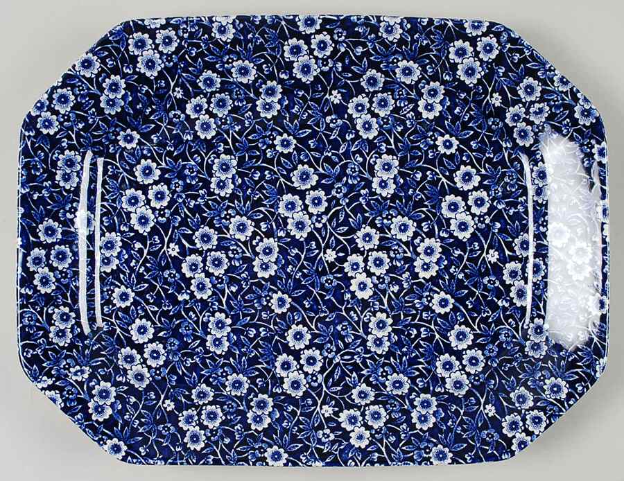 Calico Blue (Burleigh Stamp) 13" Oval Serving Platter by Staffordshire-1