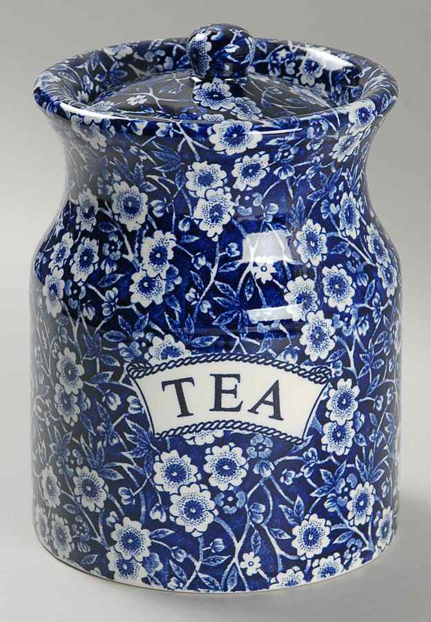 Calico Blue (Burleigh Stamp) Tea Canister & Lid by Staffordshire-1