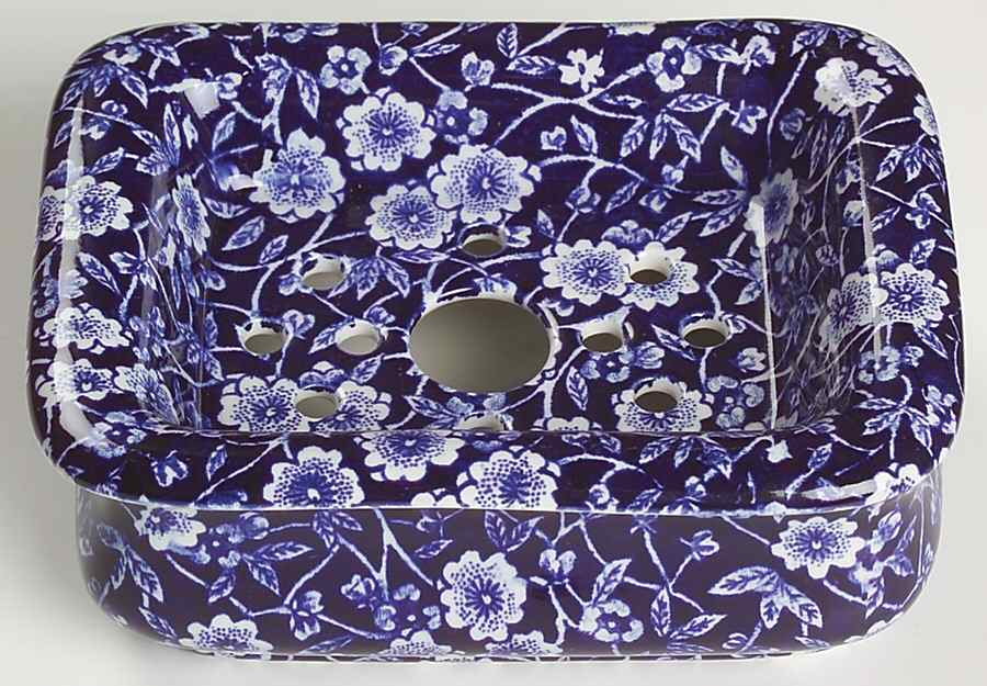 Calico Blue (Burleigh Stamp) 2-Piece Soap Dish (Bowl and Strainer) by Staffordshire-1