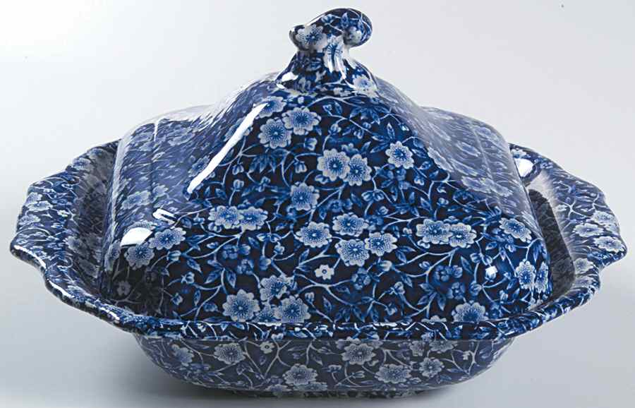 Calico Blue (Burleigh Stamp) Square Covered Vegetable by Staffordshire-1