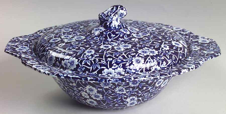 Calico Blue (Burleigh Stamp) Round Covered Vegetable by Staffordshire-1