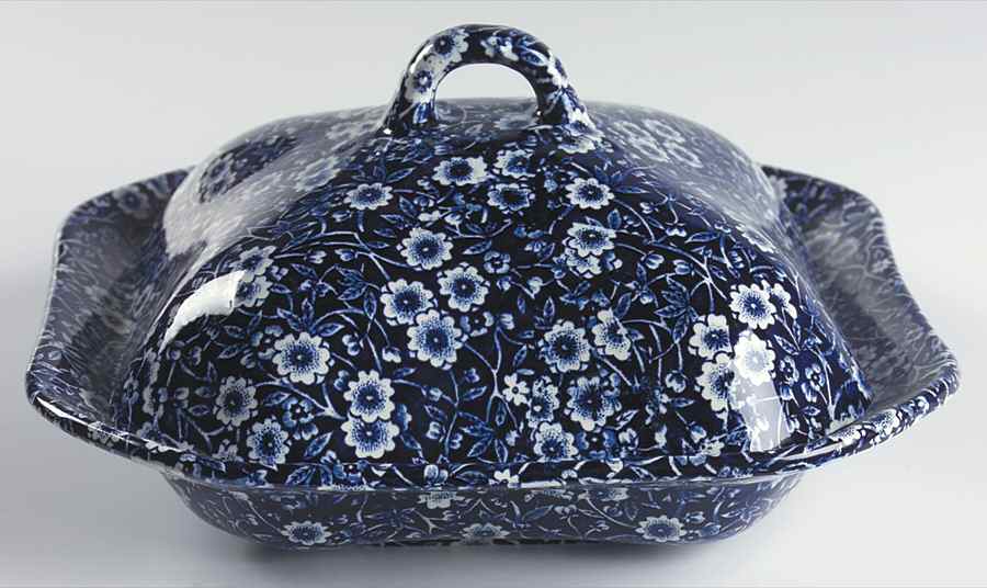 Calico Blue (Burleigh Stamp) Square Covered Vegetable by Staffordshire-1