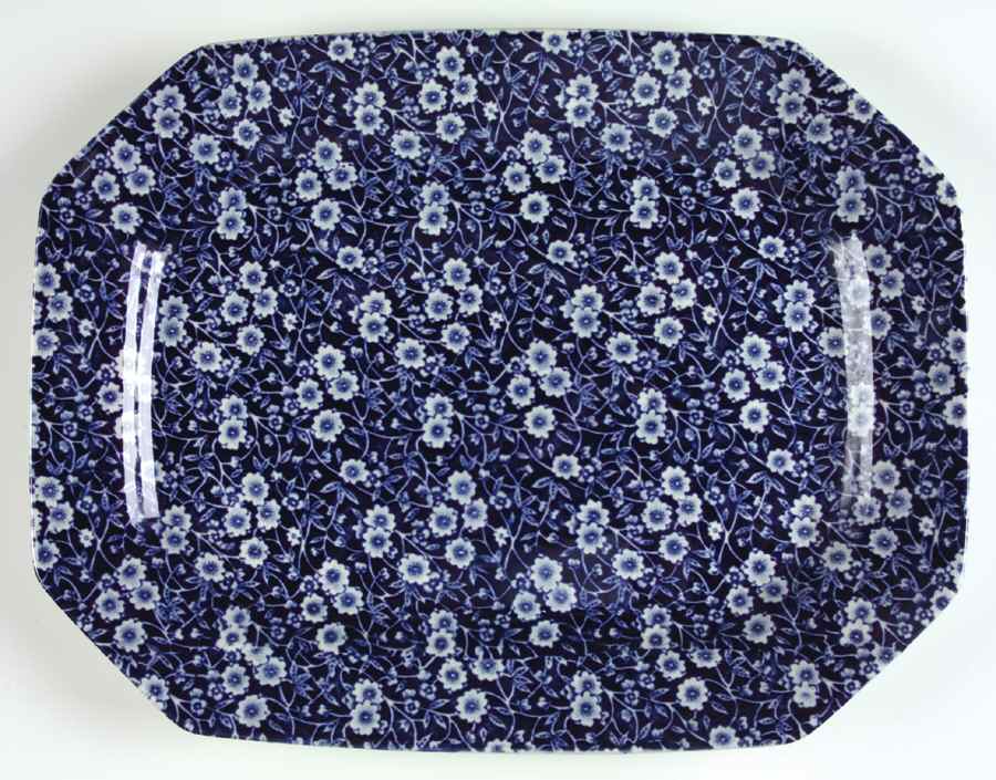 Calico Blue (Burleigh Stamp) 15" Oval Serving Platter by Staffordshire-1