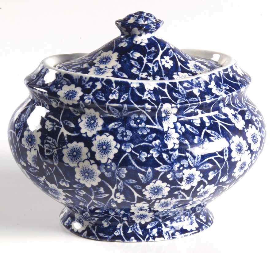 Calico Blue (Burleigh Stamp) Sugar Bowl & Lid by Staffordshire-1