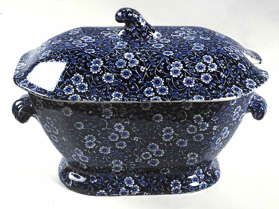 Calico Blue (Burleigh Stamp) Tureen &  Lid by Staffordshire-1