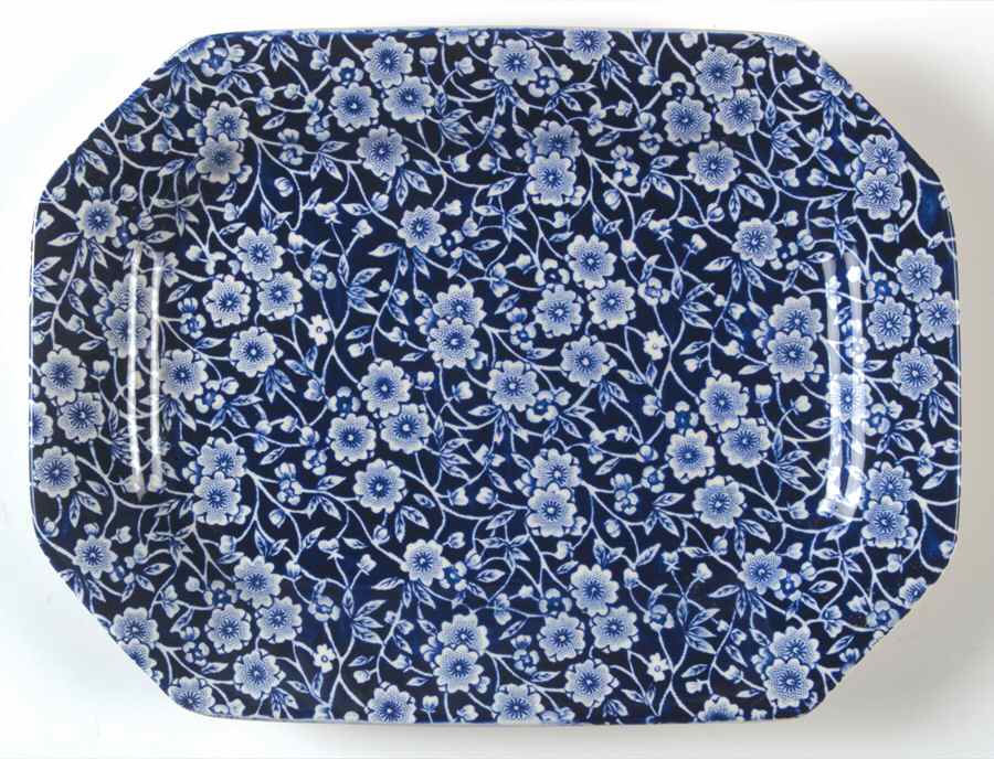 Calico Blue (Burleigh Stamp) 10" Oval Serving Platter by Staffordshire-1