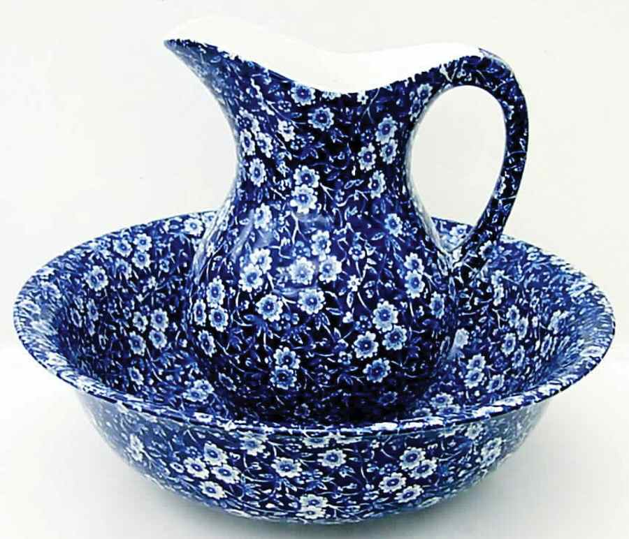 Calico Blue (Burleigh Stamp) 32 Oz Pitcher & Bowl Set by Staffordshire-1