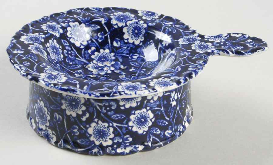 Calico Blue (Burleigh Stamp) Tea Strainer & Bowl by Staffordshire-1