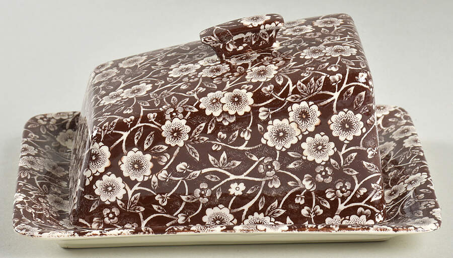 Calico Brown Cheese Dish with Lid (Wedge) by Staffordshire-1