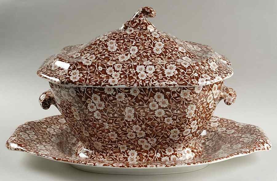 Calico Brown Oval Tureen & Lid with Underplate by Staffordshire-1