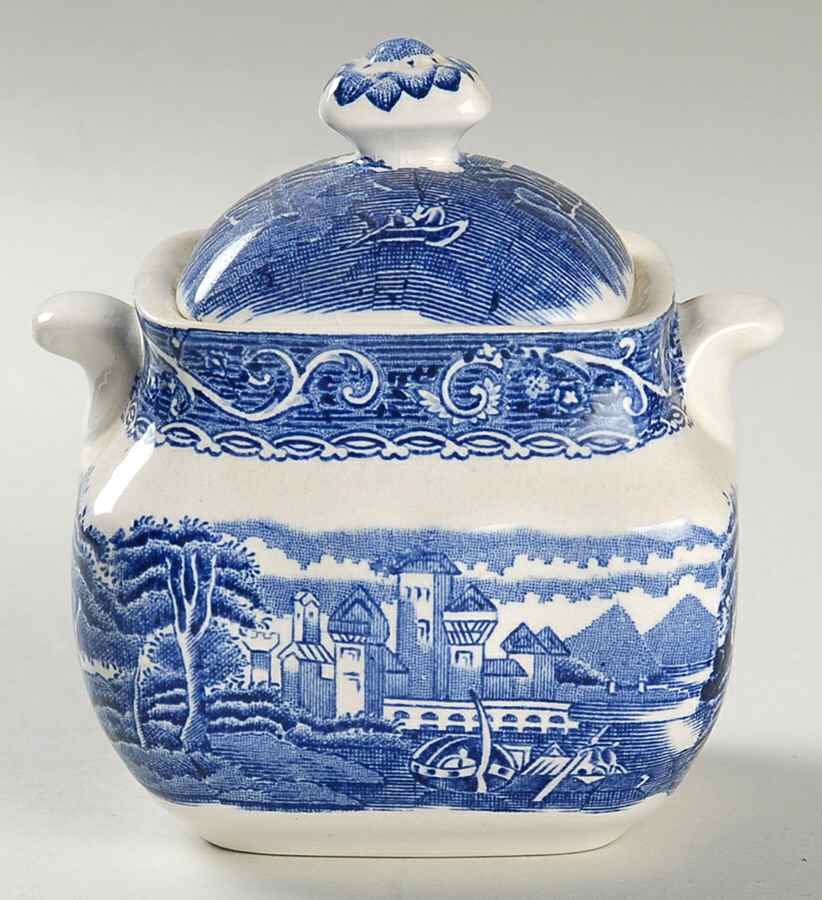 Canterbury Blue Sugar Bowl & Lid by Staffordshire-1