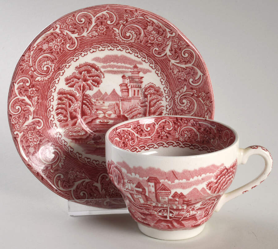 Canterbury Red Flat Cup & Saucer Set by Staffordshire-1