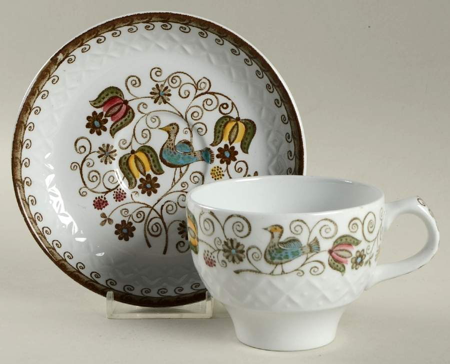 English Partridge Flat Cup & Saucer Set by Staffordshire-1