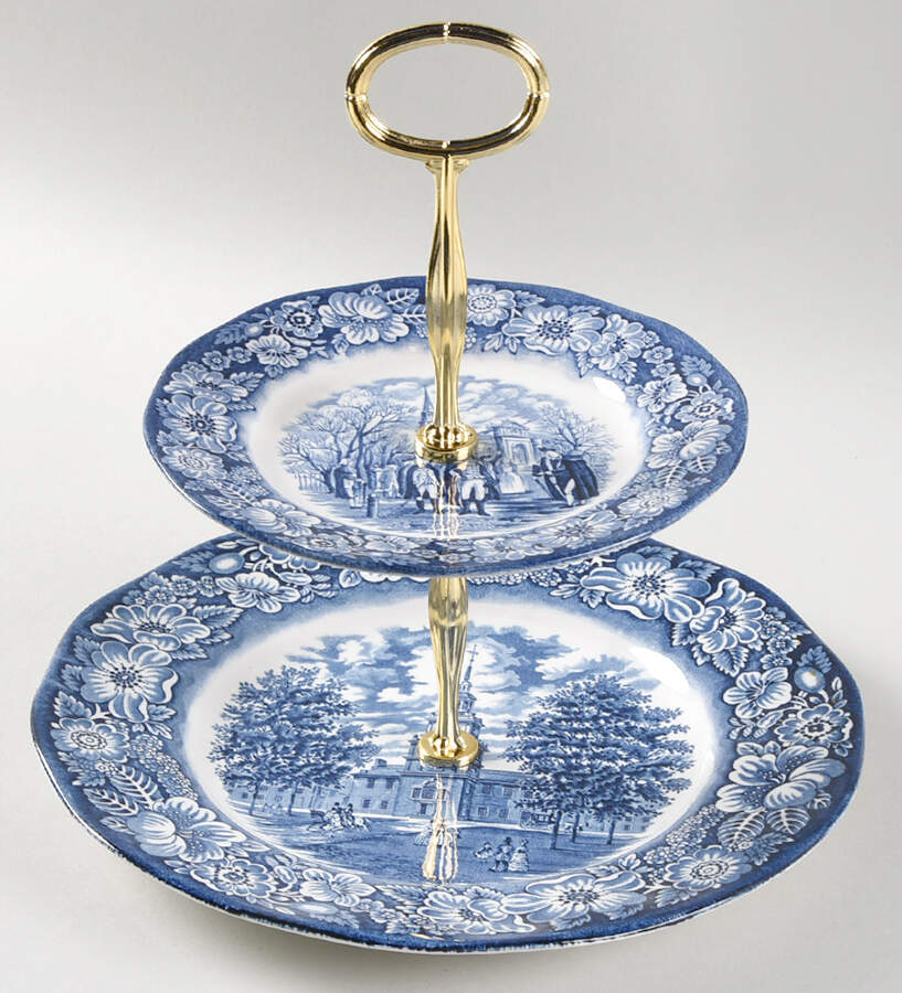 Liberty Blue 6 5/8"-10"  2 Tiered Serving Tray (Dp, Sp) HC by Staffordshire-1
