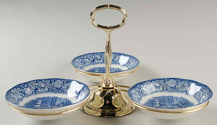 Liberty Blue 7" x 12" 3-Part Relish & Metal Stand (FR) HC by Staffordshire-1
