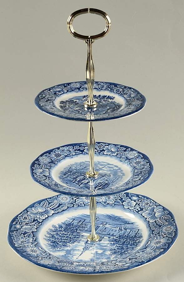 Liberty Blue 13 7/8"-14 1/4" 3-Tiered Serving Tray(DP,SP,BB) HC by Staffordshire-1