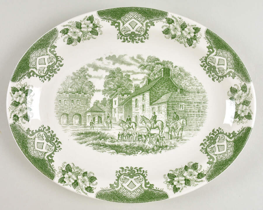 Old Inns Series Green 11" Oval Serving Platter by Staffordshire-1
