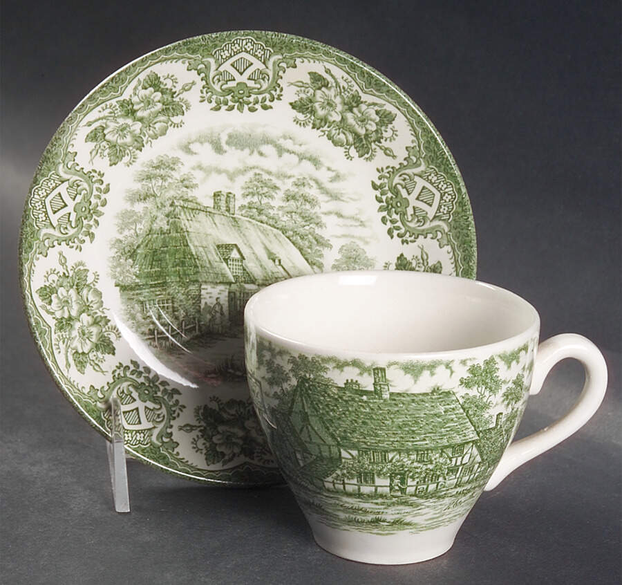 Old Inns Series Green Flat Cup & Saucer Set by Staffordshire-1