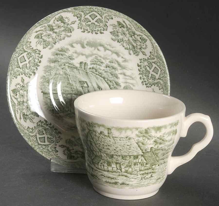 Old Inns Series Green Flat Cup & Saucer Set by Staffordshire-1