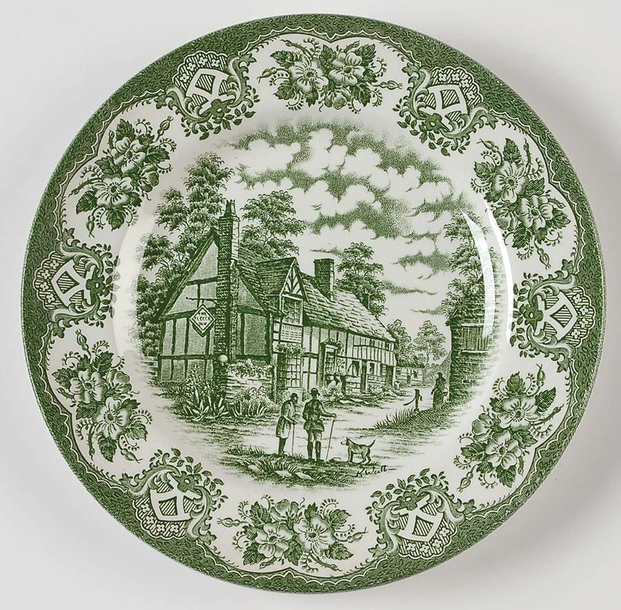 Old Inns Series Green Bread & Butter Plate by Staffordshire-1