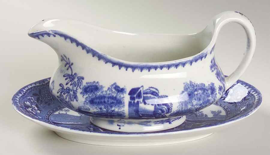 Old Tower Blue Gravy Boat & Underplate by Staffordshire-1