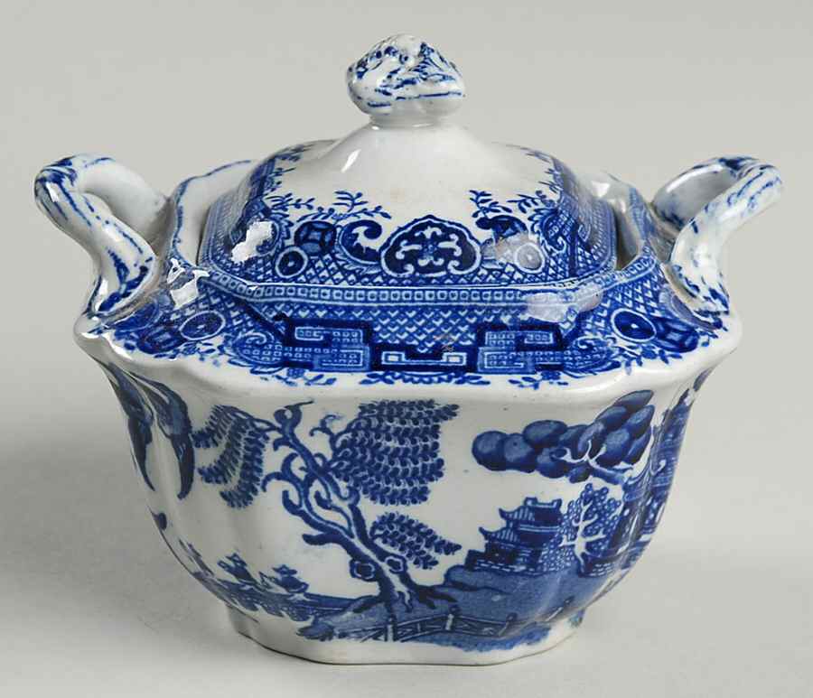 Ye Olde Willow Blue Sugar Bowl & Lid by Staffordshire-1