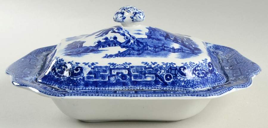 Ye Olde Willow Blue Rectangular Covered Vegetable by Staffordshire-1