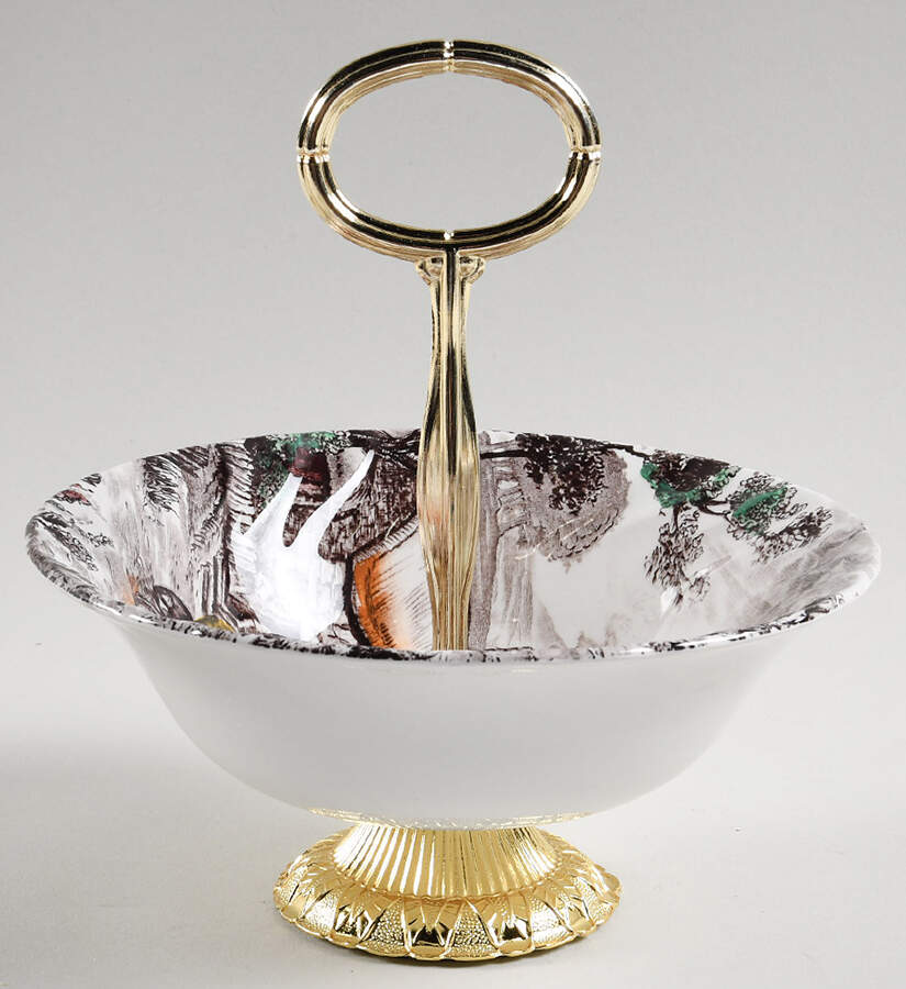 Yorkshire Multicolor 6"-7" Handled Footed Nut Dish HC by Staffordshire-1