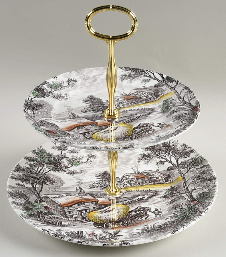 Yorkshire Multicolor 6 5/8"-10"  2 Tiered Serving Tray (Dp, Sp) HC by Staffordshire-1