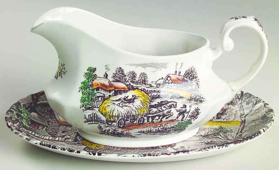 Yorkshire Multicolor Gravy Boat & Underplate/Relish by Staffordshire-1