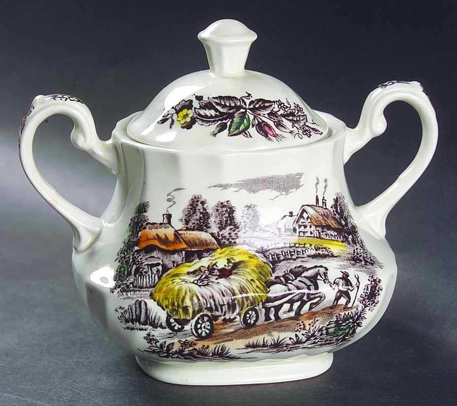 Yorkshire Multicolor Sugar Bowl & Lid by Staffordshire-1