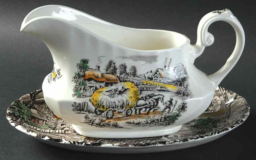 Yorkshire Multicolor Gravy Boat & Underplate/Relish by Staffordshire-1